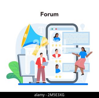 Copywriter online service or platform. Writing and designing texts, creativity and promotion idea. Online forum. Vector flat illustration Stock Vector