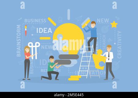 Lightbulb idea puzzle. Team solving the puzzle. Teamwork Stock Vector