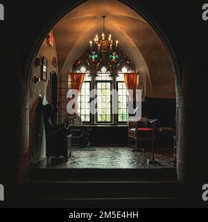 The furnished interior of Hammond Castle in Gloucester Massachusetts Stock Photo