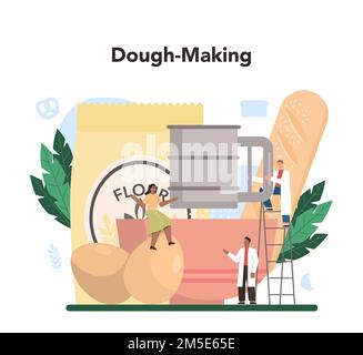 Bakery factory concept vector flat illustration. Bread making process ...
