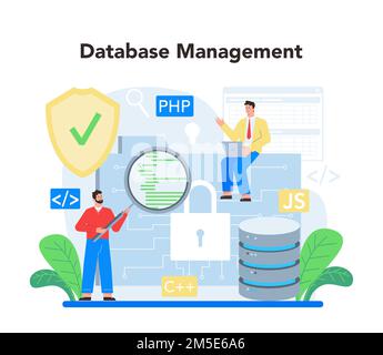 Back end development concept. Software development process. Website interface design improvement. Programming and coding. IT profession. Isolated flat Stock Vector