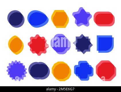 Empty geometric banners. Abstract bold shapes, minimalistic message balloon template. Various overlap multicolored forms isolated on white. set Stock Vector