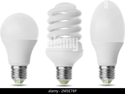 Three saving light bulbs on white background Stock Vector