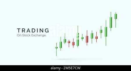 Stock exchange trading concept. 3D Candlestick diagram. Global trend in the stock and bond market. financial management and investment strategy with g Stock Vector