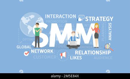 SMM concept illustration. Idea of interaction, strategy adn network. Stock Vector