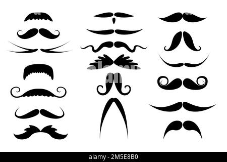 Different black mustache set on white background. Stock Vector