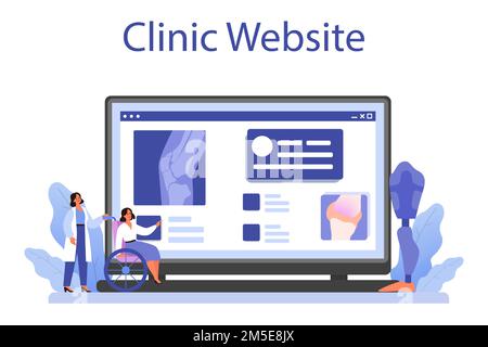 Orthopedics doctor web banner or landing page. Idea of joint and bone treatment. Arthroplasty and prosthetics. Clinic website. Vector flat illustratio Stock Vector