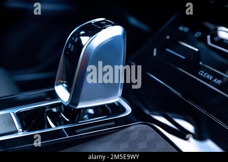 Close-up of automatic gearbox handle in the modern car Stock Photo