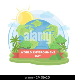 World environment day concept illustration. Planet Earth with renewable energy. Stock Vector