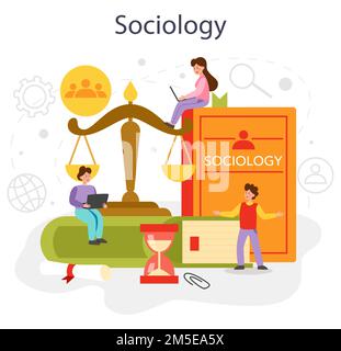 Sociology school subject. Students studying society, pattern of social relationship, social interaction, and culture. Polytics science and social stud Stock Vector
