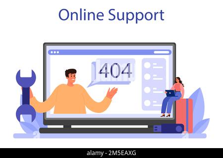 Website technical support online service or platform. Web page diagnostic service. Providing web site with updated information. Online support. Flat v Stock Vector