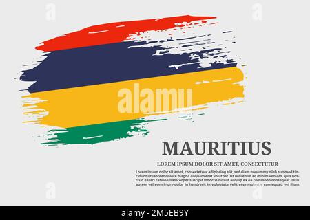 Mauritius flag grunge brush and text poster, vector Stock Vector
