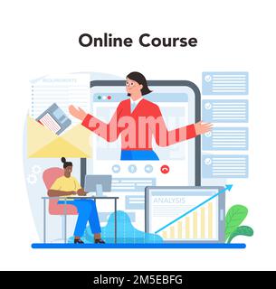 Software developer online service or platform. Idea of programming and system coding. Software developing company. Online course. Flat vector illustra Stock Vector