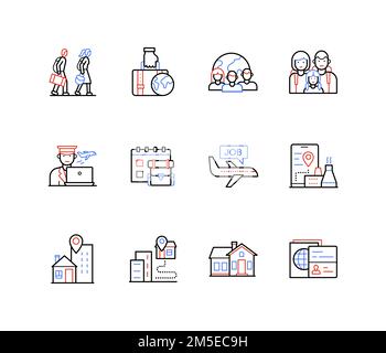 Migration - modern colorful line design style icons Stock Vector
