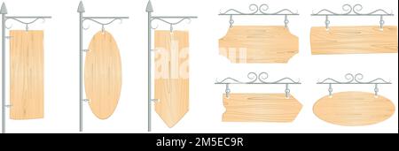 Wooden pointers set on white background. Signposts, banners and more. Stock Vector