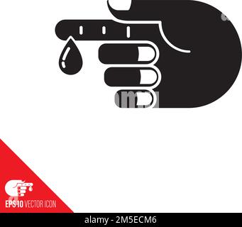 Blood drop dripping from injured finger vector glyph icon Stock Vector