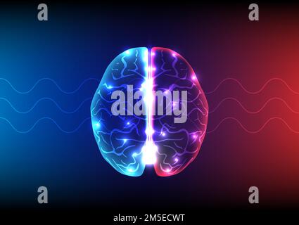 Illustration of human brain and brain waves on technology background.Vector illustration. Stock Vector