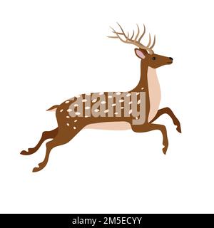 Vector flat hand drawn jumping deer isolated on white background Stock Vector