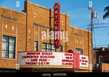 Franklin, Indiana - United States - July 29th, 2022: Exterior of the Historic Artcraft Theatre, built in 1922, in downtown Franklin. Stock Photo