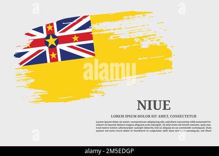 Niue flag grunge brush and text poster, vector Stock Vector