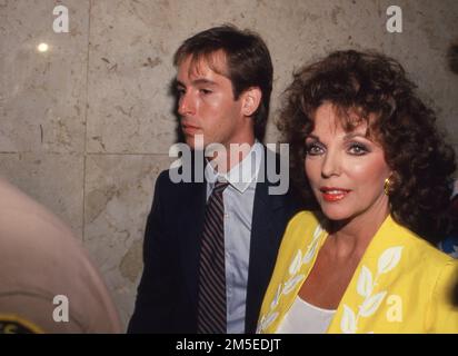 Joan Collins  in court against former husband Peter Holm. Holm was limited 20% of Collins' assets based on their initial premarital pact. July 24, 1987 Credit: Ralph Dominguez/MediaPunch Stock Photo