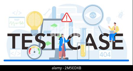 Test case typographic header. Application or website code test process. IT specialist searching for bugs. Idea of computer technology. Digital analysi Stock Vector