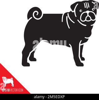 Pug vector glyph icon. Cute purebred dog  symbol. Stock Vector