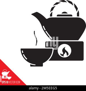Tea pot, stove and cup vector icon. Hot drink and crockery symbol. Stock Vector
