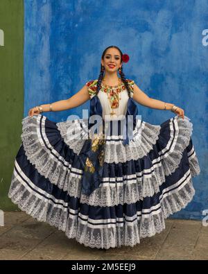 A Jarabe dancer from San Juan Cacahuatepec at the Guelaguetza dance festival in Oaxaca, Mexico. Stock Photo