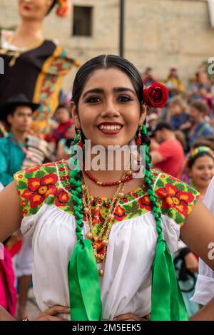 A Jarabe dancer from San Juan Cacahuatepec at the Guelaguetza dance festival in Oaxaca, Mexico. Stock Photo