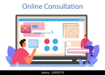 Website prototyping online service or platform. Web page modeling, interface development. Brainstorming and creative idea. Online consultation. Isolat Stock Vector