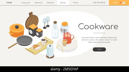 Cookware - line design style isometric web banner Stock Vector