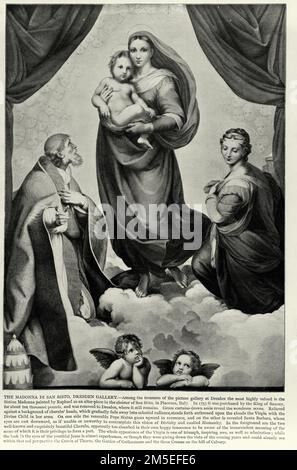 The Sistine Madonna, also called the Madonna di San Sisto, is an oil painting by the Italian artist Raphael, commissioned in 1512 by Pope Julius II Stock Photo