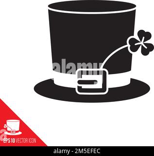 Saint Patricks hat with shamrock leaf vector icon. Irish national holiday symbol. Stock Vector