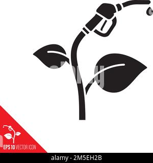 Bio fuel or biodiesel concept line icon. Plant with fuel nozzle outline vector. Stock Vector