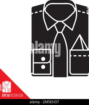 Folded mens shirt with tie and pocket square vector glyph icon. Stock Vector