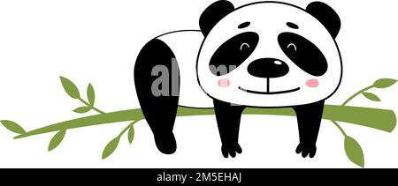 Panda on tree branch. Funny baby bear character Stock Vector