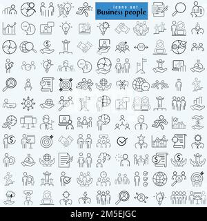 Business people icons set. Human resources, office management - thin line web icon set. Businessman outline icons collection. Stock Vector