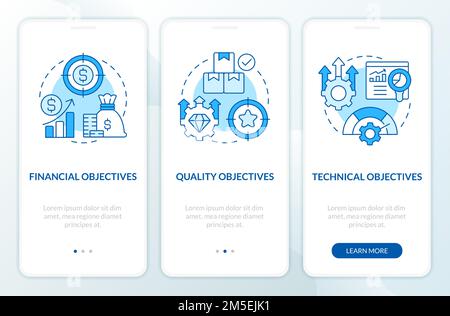 Objectives in project management blue onboarding mobile app screen Stock Vector