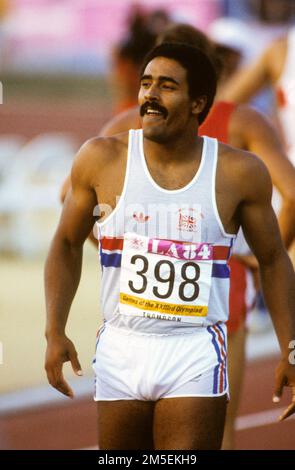 OLYMPIC SUMMER GAMES IN LOS ANGELES 1984DALEY THOMPSON British win gold in Dacathlon athlete in LA 1984 Stock Photo