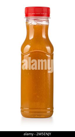 Peach  juice in plastic bottle isolated on white with clipping path Stock Photo