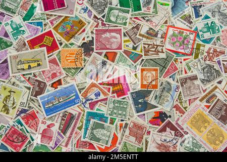 Many canceled stamps from the German Federal Post as a collection, many vintages, Germany, period from about 1970 until today Stock Photo