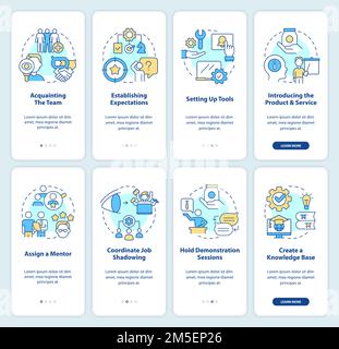 Trainings for employees onboarding mobile app screens set Stock Vector