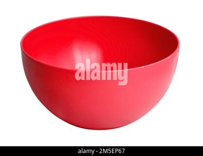 Empty red plastic bowl isolated on white with clipping path Stock Photo
