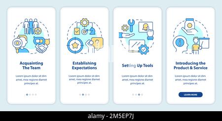New hire customer service training steps onboarding mobile app screen Stock Vector
