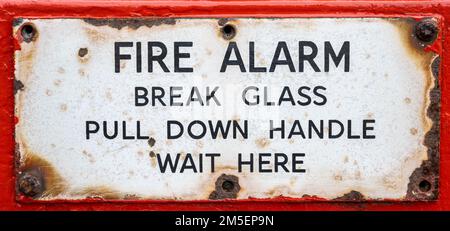 Vintage fire alarm sign Stock Photo