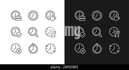 Timekeeping in daily life pixel perfect linear icons set for dark, light mode Stock Vector