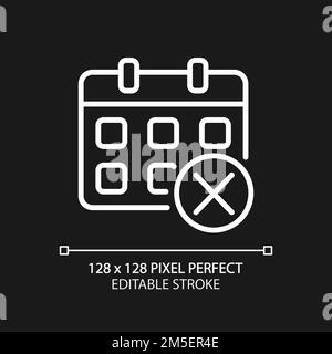 Decline event in calendar pixel perfect white linear icon for dark theme Stock Vector