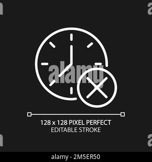 Clock with cross mark pixel perfect white linear icon for dark theme Stock Vector