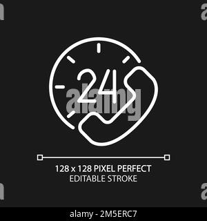 Round-the-clock support pixel perfect white linear icon for dark theme Stock Vector